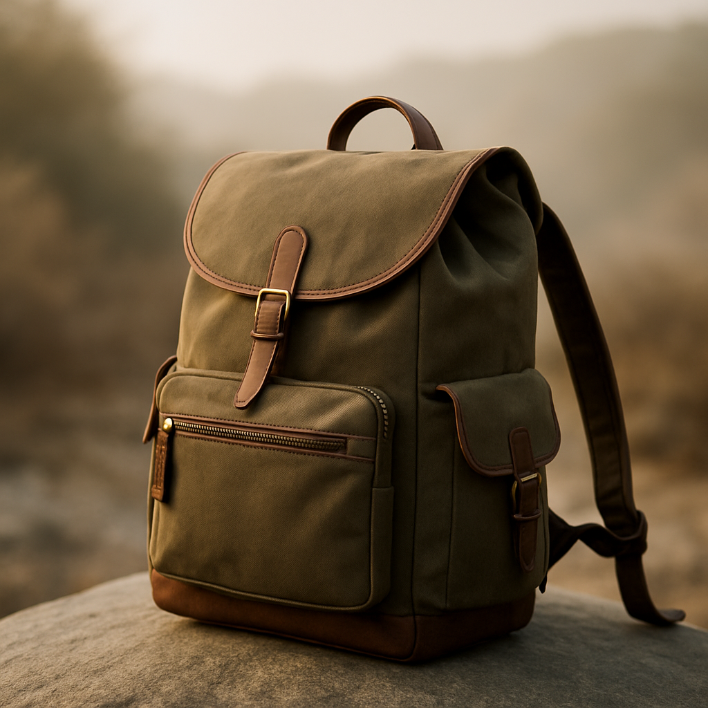 ZED premium adventure backpack resting on a rock in natural light